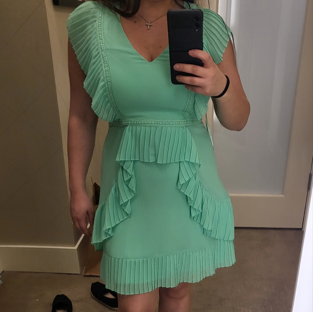 BCBGMAXAZRIA Pleaded Ruffle Mini Dress